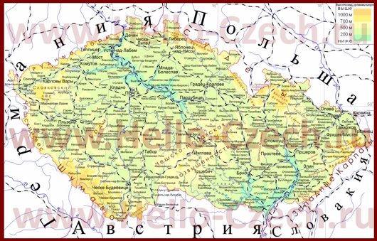 Физическая карта Чехии